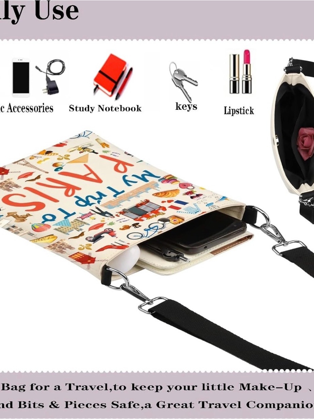 Paris Travel Crossbody Purses for Women - Souvenir Gifts - Casual Crossbody Bag - Picture 5 of 7